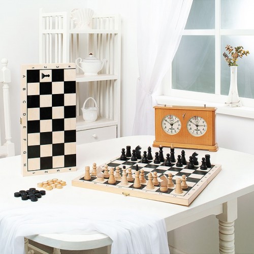 Игра 2в1 малая с обиходными деревянными шахматами 
